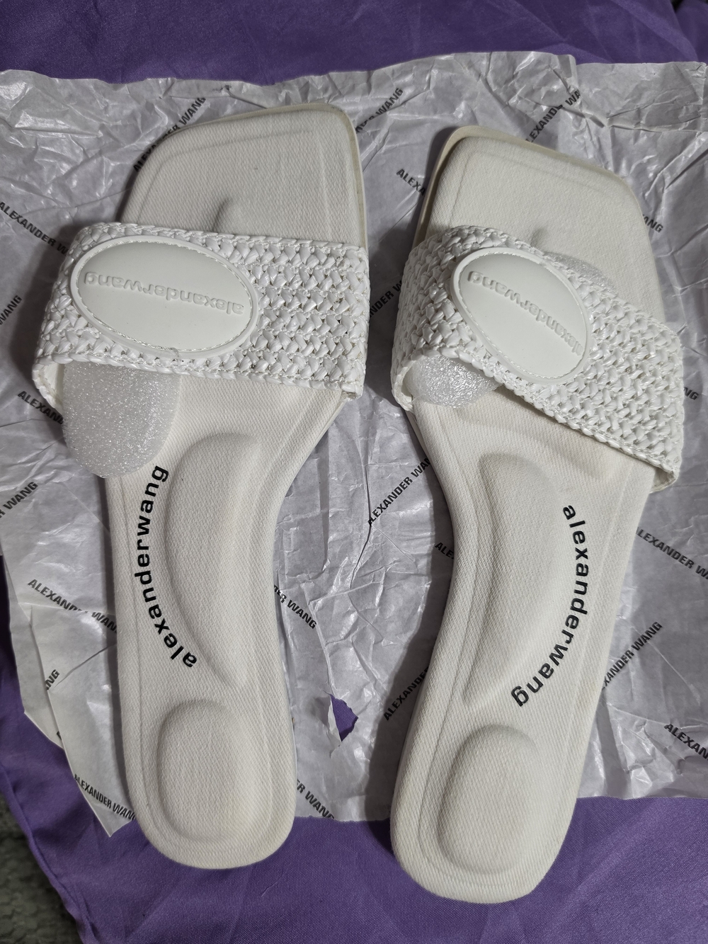 Authentic Alexander Wang Interwoven Design Slide Sandals in White Sz 40